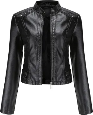 yardsong Faux Leather Crop Jackets for Women Zip Up Long Sleeve Short Coats Motorcycle Faux PU Moto Biker Outerwear