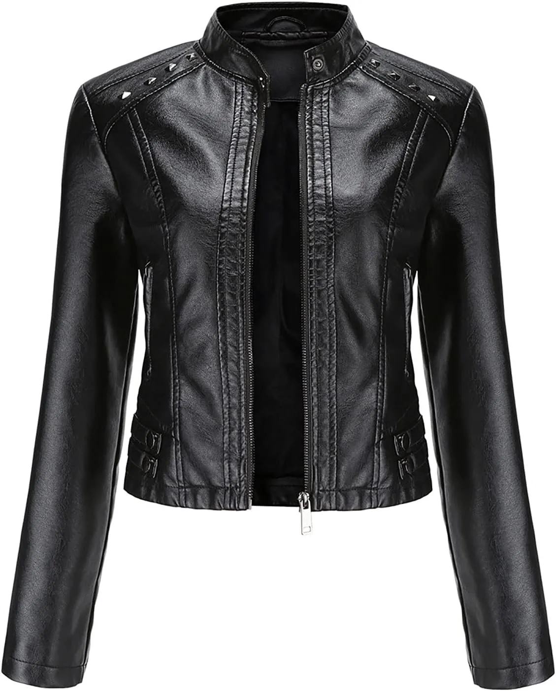 yardsong Faux Leather Crop Jackets for Women Zip Up Long Sleeve Short Coats Motorcycle Faux PU Moto Biker Outerwear