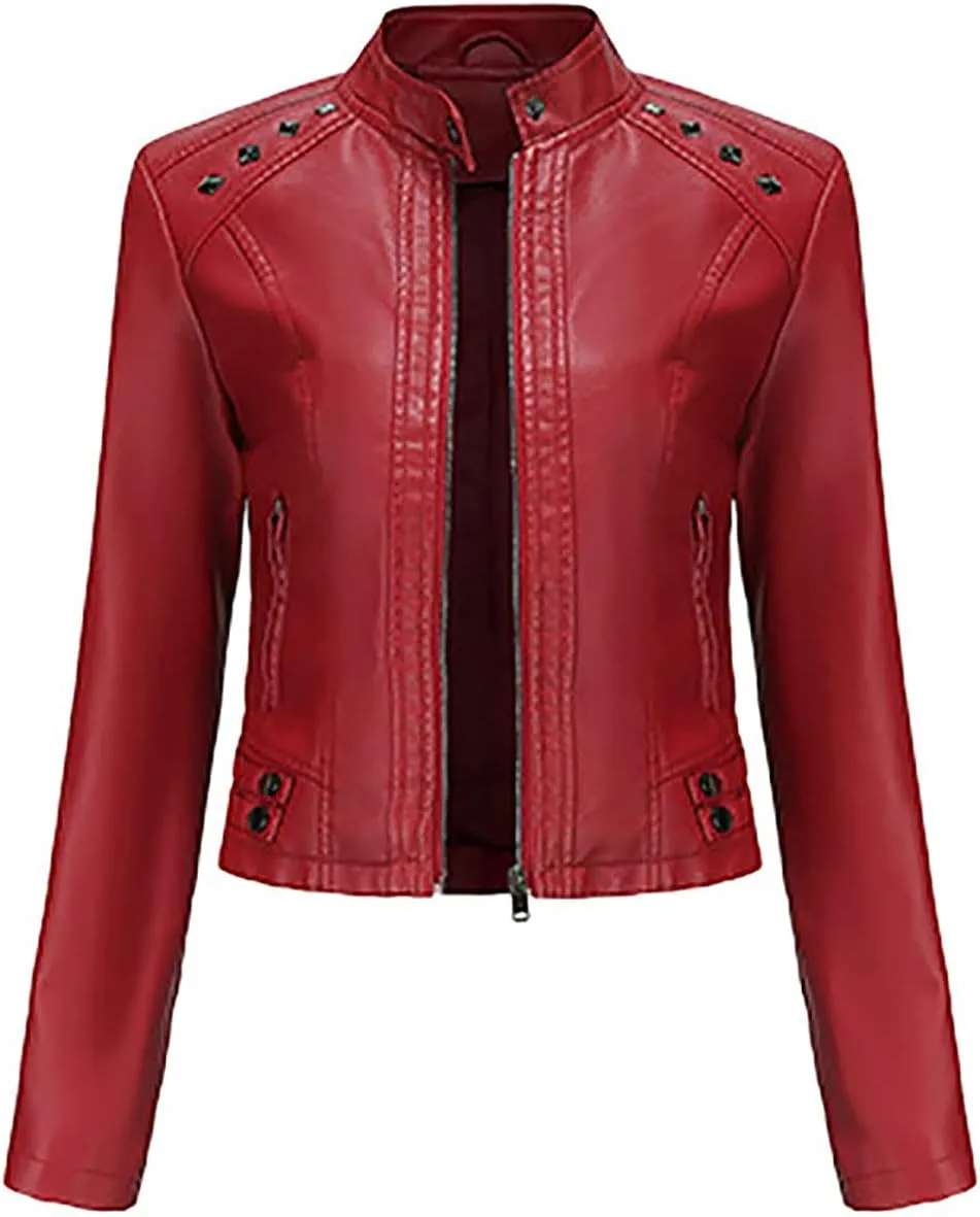 yardsong Faux Leather Crop Jackets for Women Zip Up Long Sleeve Short Coats Motorcycle Faux PU Moto Biker Outerwear