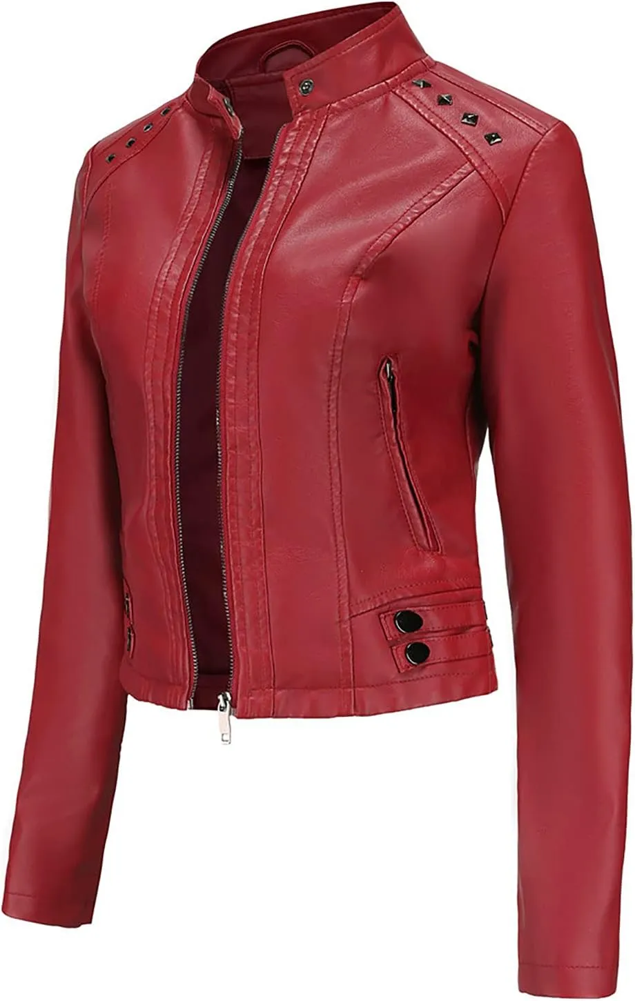 yardsong Faux Leather Crop Jackets for Women Zip Up Long Sleeve Short Coats Motorcycle Faux PU Moto Biker Outerwear
