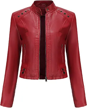 yardsong Faux Leather Crop Jackets for Women Zip Up Long Sleeve Short Coats Motorcycle Faux PU Moto Biker Outerwear