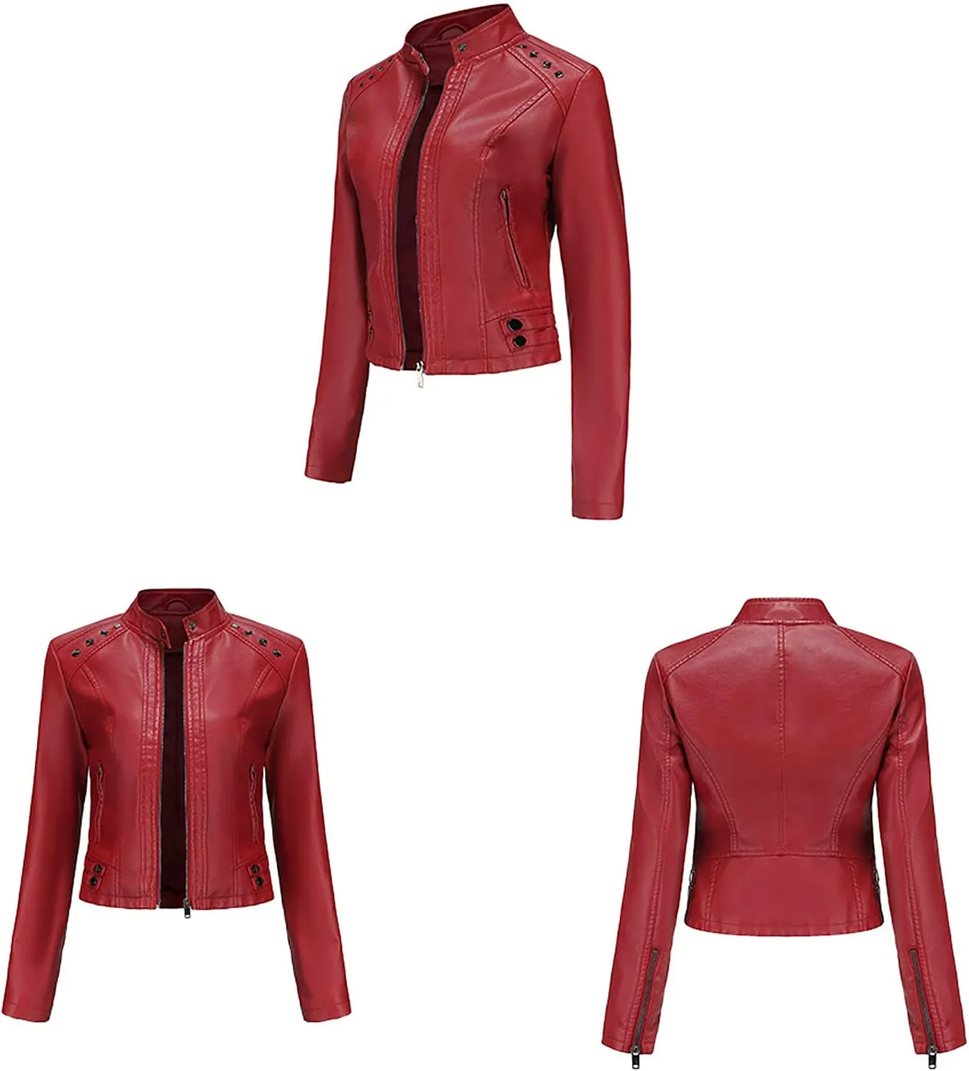 yardsong Faux Leather Crop Jackets for Women Zip Up Long Sleeve Short Coats Motorcycle Faux PU Moto Biker Outerwear