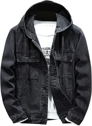 yardsong Mens Denim Jacket with Hood Distressed Button Down Jean Hoodie Long Sleeve Casual Trucker Coats with Pockets