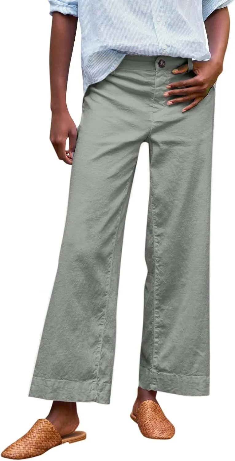 Yoga Pants Women Capri Button Cargo Linen Cotton Pants for Women Stretch Summer Petite Short Womens Capris Loose