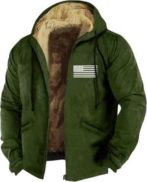 ZEFOTIM Mens Sherpa Lined Jacket Solid Color Zip Up Jacket Casual Winter Coats with Hood Warm Big and Tall Hoodies for Men