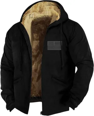 ZEFOTIM Mens Sherpa Lined Jacket Solid Color Zip Up Jacket Casual Winter Coats with Hood Warm Big and Tall Hoodies for Men